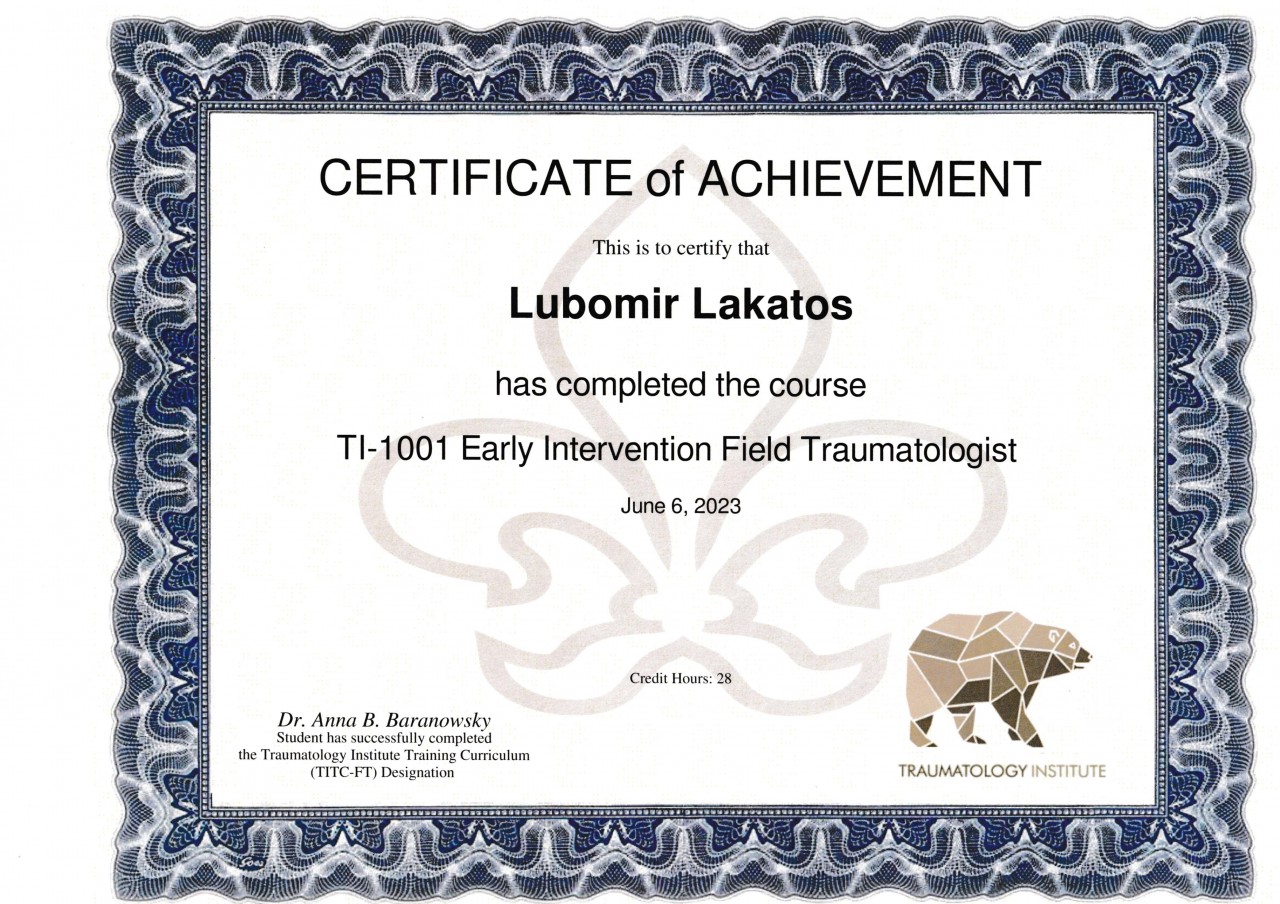 Dr. Lubomir Lakatos, D.Sc., Ph.D., M.Sc., B.B.A., Clinical Traumatologist (TITC-C.T.), Community Workplace Traumatologist (TITC-C.W.T.), Prof. h.c., Dr. h.c. (Humanities, Grace Ladies Global Academy, North Carolina).