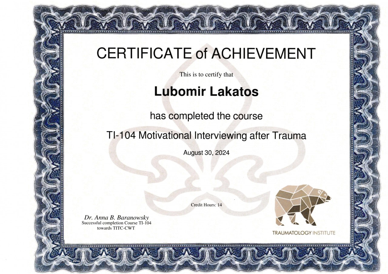 Dr. Lubomir Lakatos, D.Sc., Ph.D., M.Sc., B.B.A., Clinical Traumatologist (TITC-C.T.), Community Workplace Traumatologist (TITC-C.W.T.), Prof. h.c., Dr. h.c. (Humanities, Grace Ladies Global Academy, North Carolina).