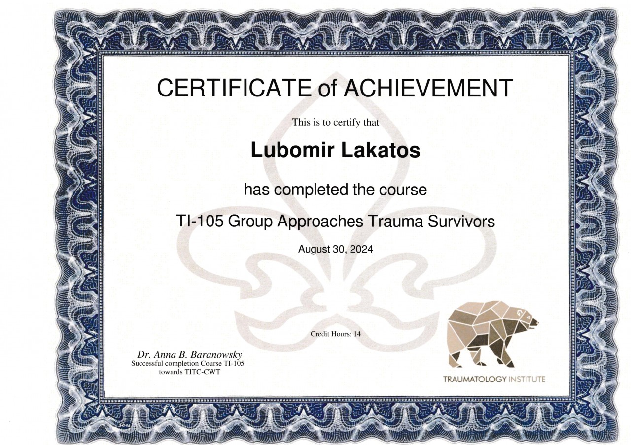 Dr. Lubomir Lakatos, D.Sc., Ph.D., M.Sc., B.B.A., Clinical Traumatologist (TITC-C.T.), Community Workplace Traumatologist (TITC-C.W.T.), Prof. h.c., Dr. h.c. (Humanities, Grace Ladies Global Academy, North Carolina).