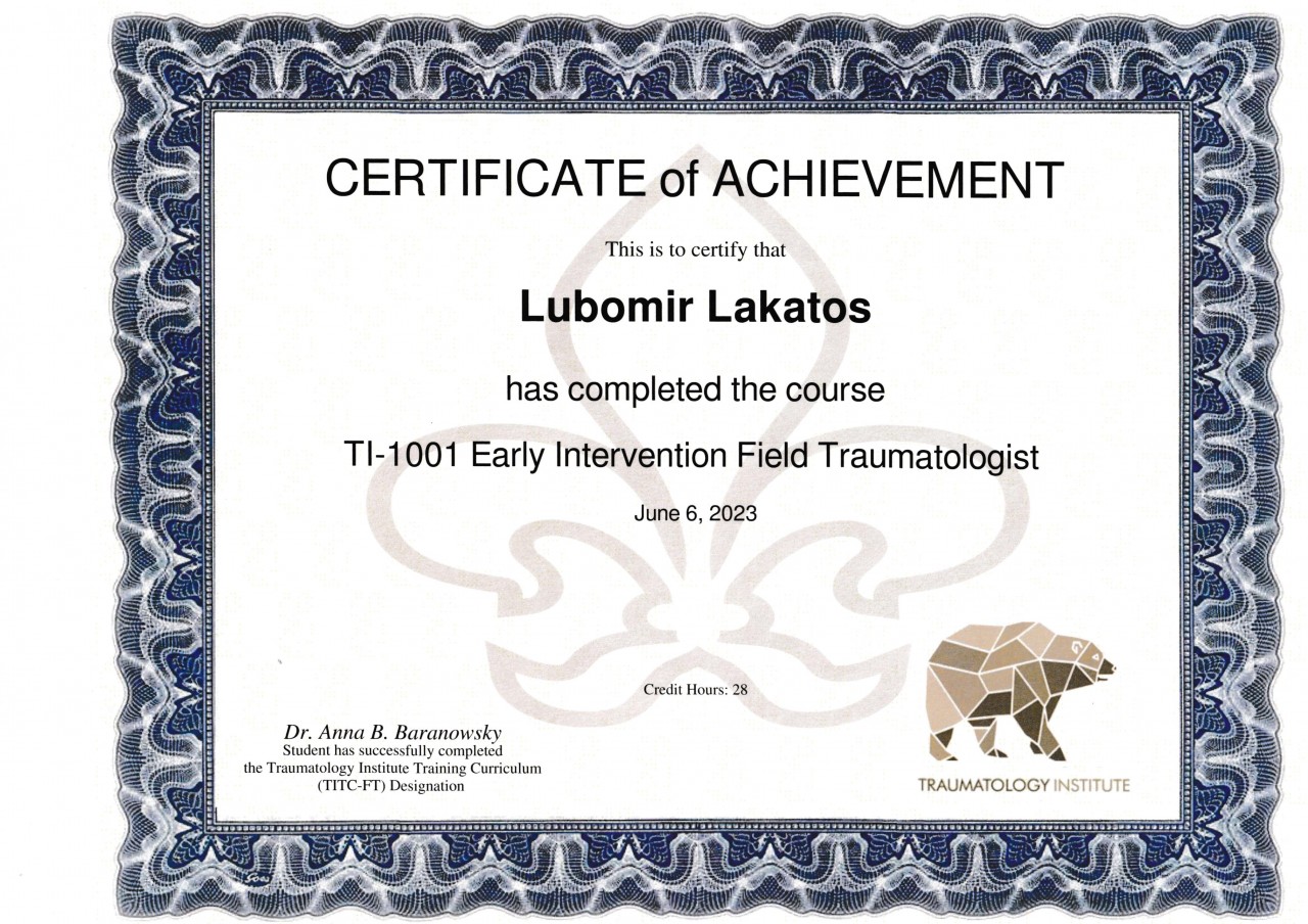 Dr. Lubomir Lakatos, D.Sc., Ph.D., M.Sc., B.B.A., Clinical Traumatologist (TITC-C.T.), Community Workplace Traumatologist (TITC-C.W.T.), Prof. h.c., Dr. h.c. (Humanities, Grace Ladies Global Academy, North Carolina).