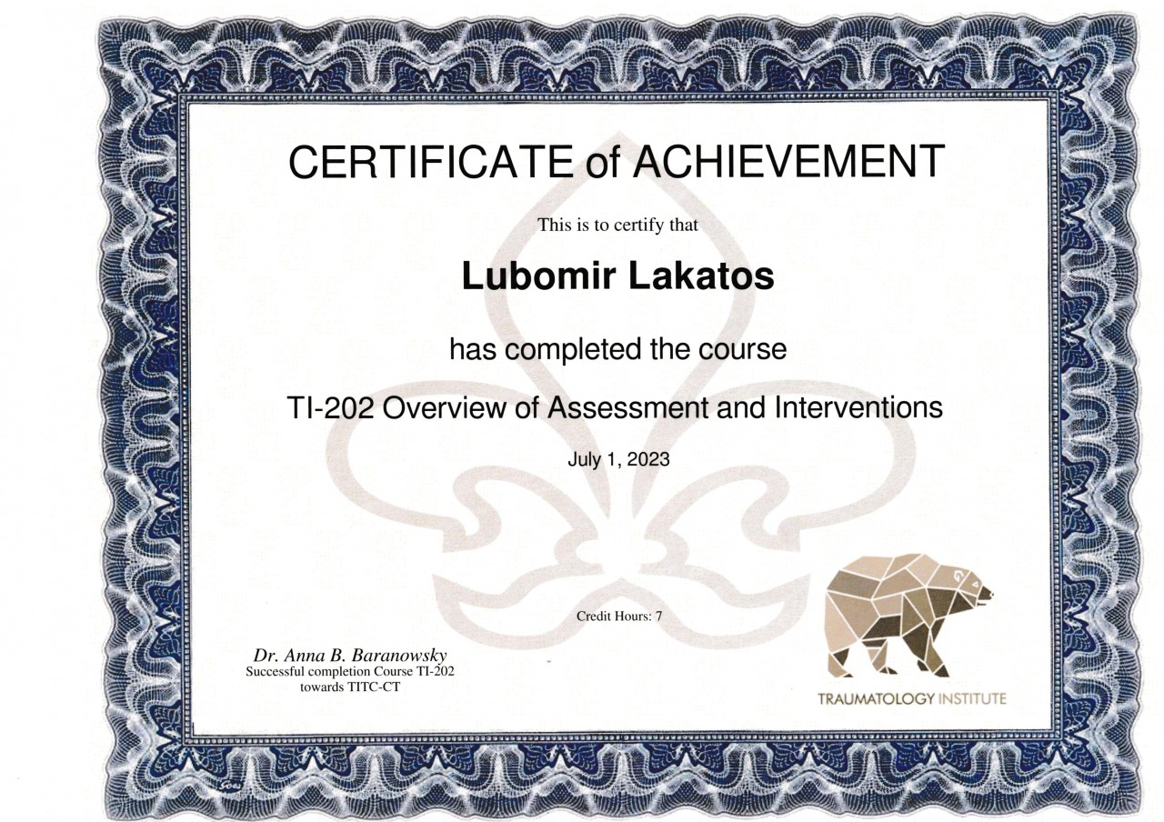 Dr. Lubomir Lakatos, D.Sc., Ph.D., M.Sc., B.B.A., Clinical Traumatologist (TITC-C.T.), Community Workplace Traumatologist (TITC-C.W.T.), Prof. h.c., Dr. h.c. (Humanities, Grace Ladies Global Academy, North Carolina).
