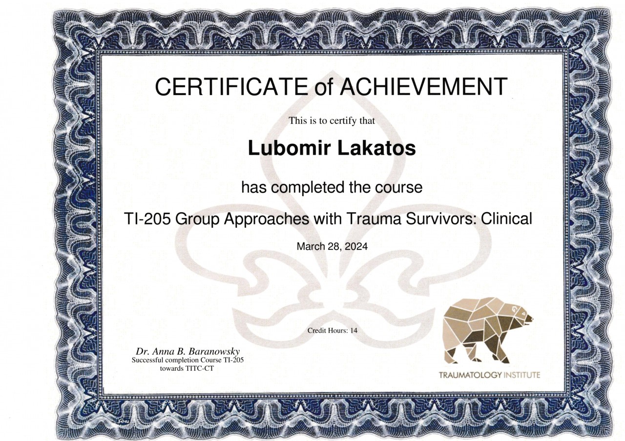 Dr. Lubomir Lakatos, D.Sc., Ph.D., M.Sc., B.B.A., Clinical Traumatologist (TITC-C.T.), Community Workplace Traumatologist (TITC-C.W.T.), Prof. h.c., Dr. h.c. (Humanities, Grace Ladies Global Academy, North Carolina).