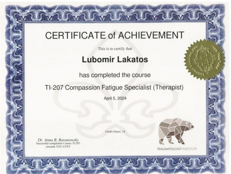 Peer worker support Mr. Lubomir LAKATOS, BBA, MSc, DSc, Psychotraumatologist, Traumatologist, Psychological trauma.